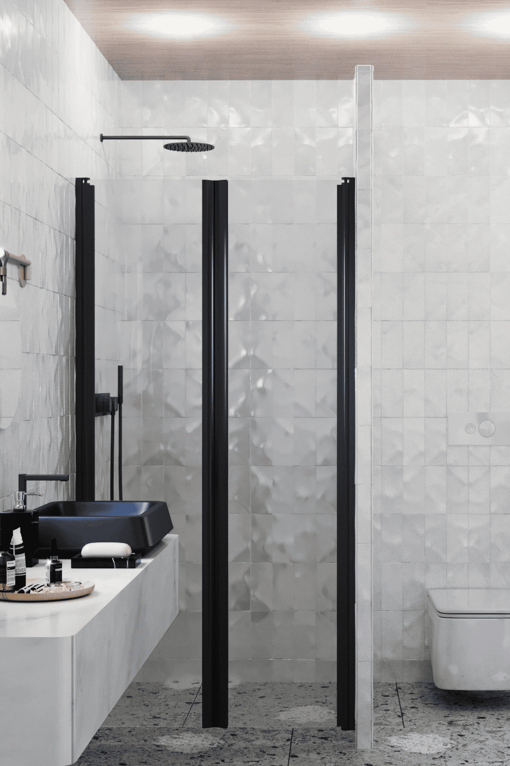 Alcove shower screen Hietakari Infinia 241, black frame, clear glass Alcove shower screen Hietakari Infinia 241, black frame, clear glass