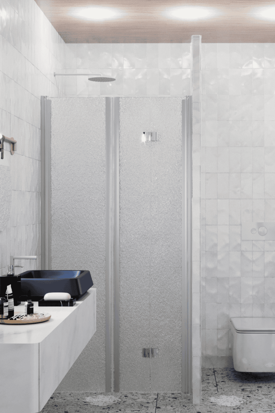 Alcove shower screen Hietakari Infinia 242, aluminium frame, Chinchilla patterned glass Alcove shower screen Hietakari Infinia 242, aluminium frame, Chinchilla patterned glass