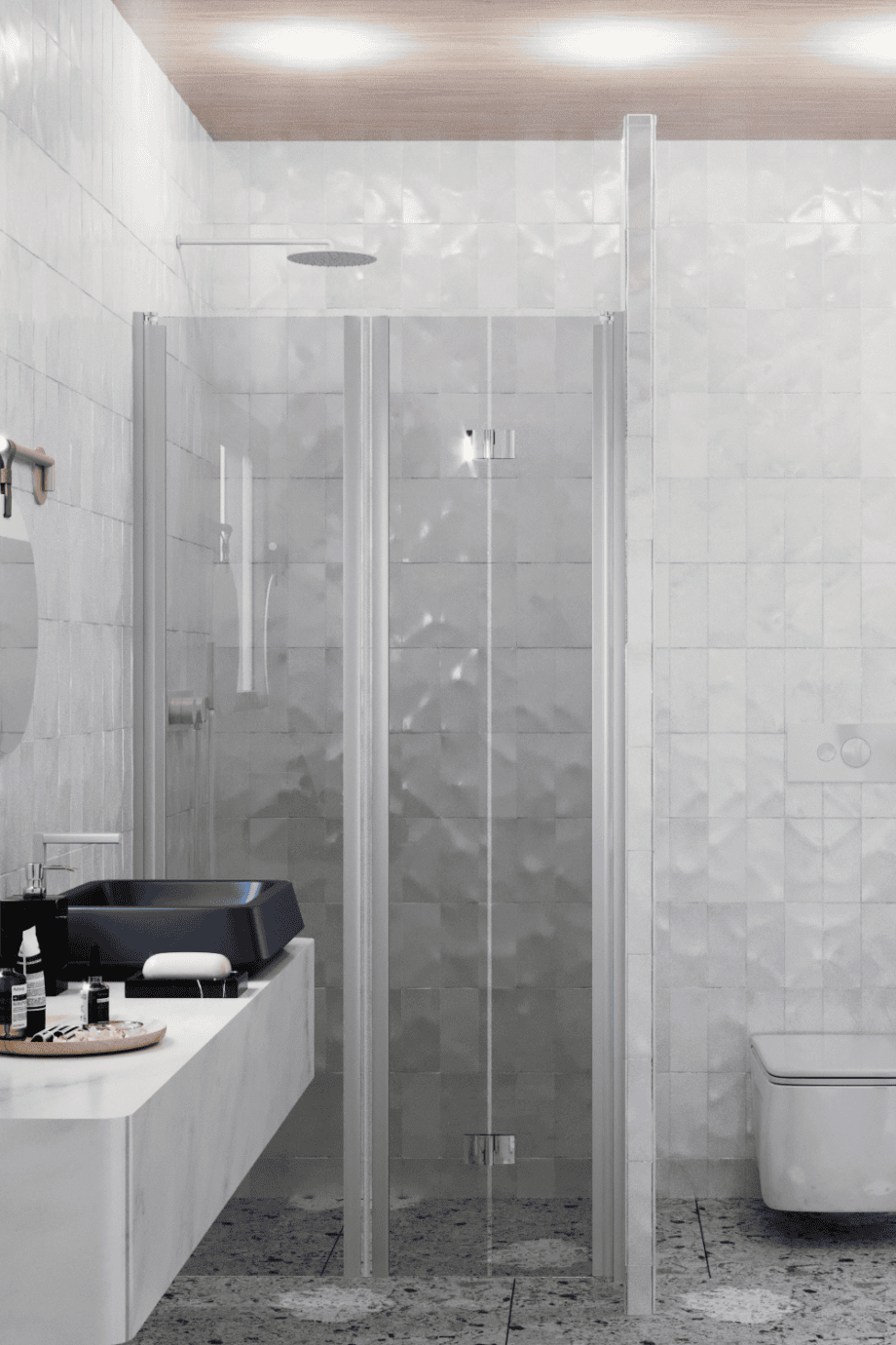 Alcove shower screen Hietakari Infinia 242, aluminium frame, grey tinted glass Alcove shower screen Hietakari Infinia 242, aluminium frame, grey tinted glass