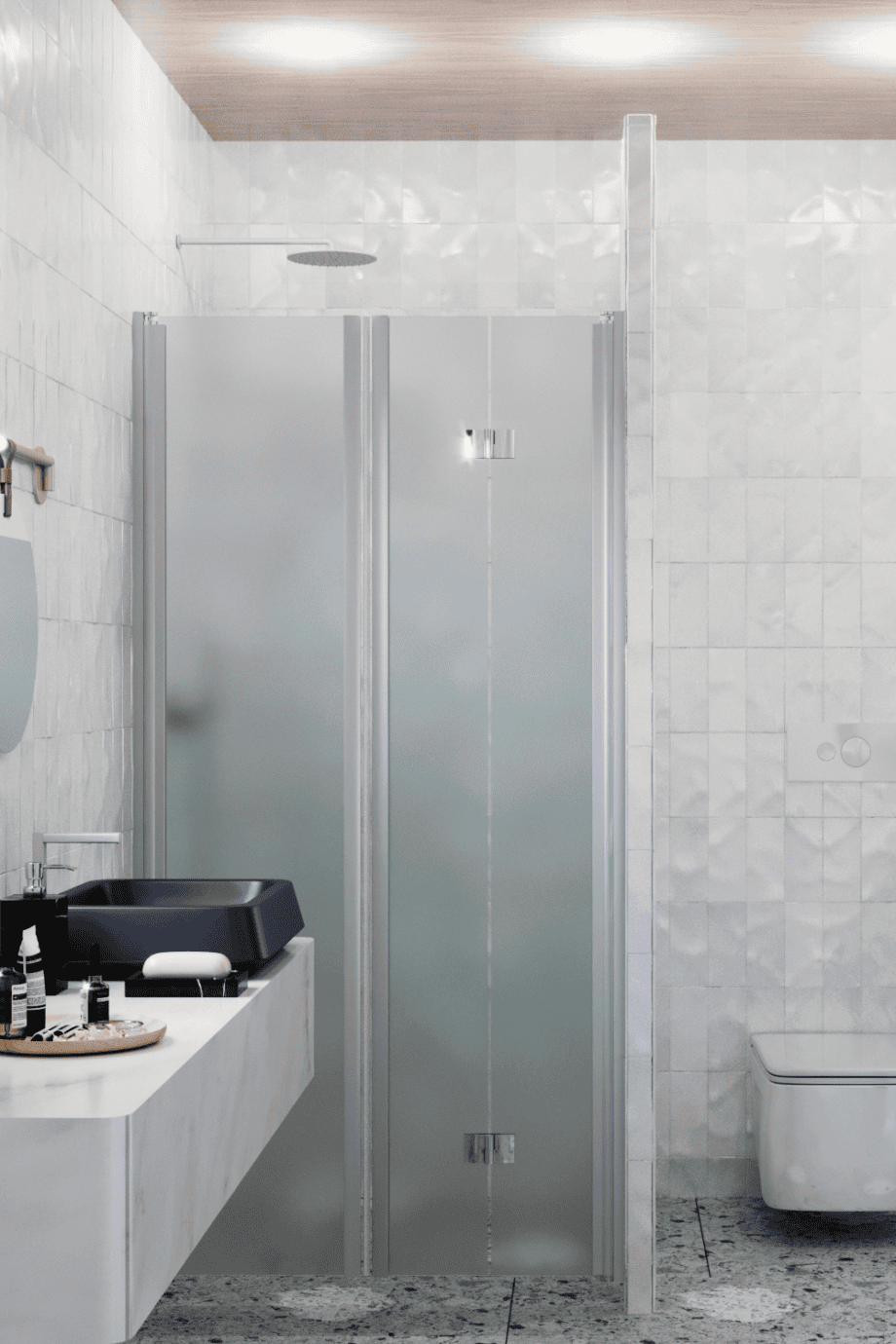 Alcove shower screen Hietakari Infinia 242, aluminium frame, satin frosted glass Alcove shower screen Hietakari Infinia 242, aluminium frame, satin frosted glass