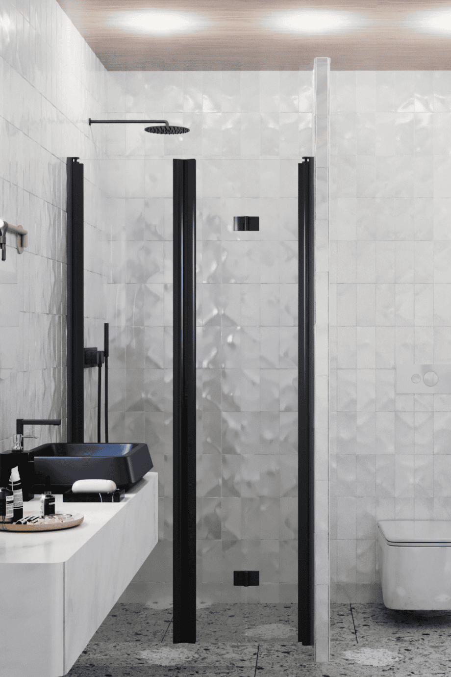 Alcove shower screen Hietakari Infinia 242, black frame, clear glass Alcove shower screen Hietakari Infinia 242, hinged door + folding door – 5