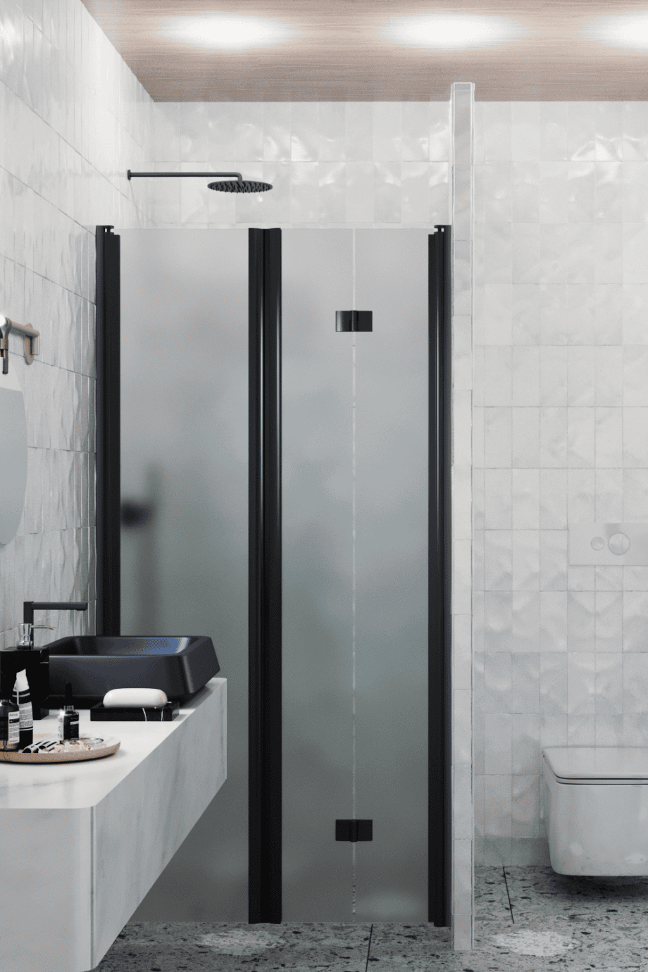 Alcove shower screen Hietakari Infinia 242, black frame, satin frosted glass Alcove shower screen Hietakari Infinia 242, black frame, satin frosted glass