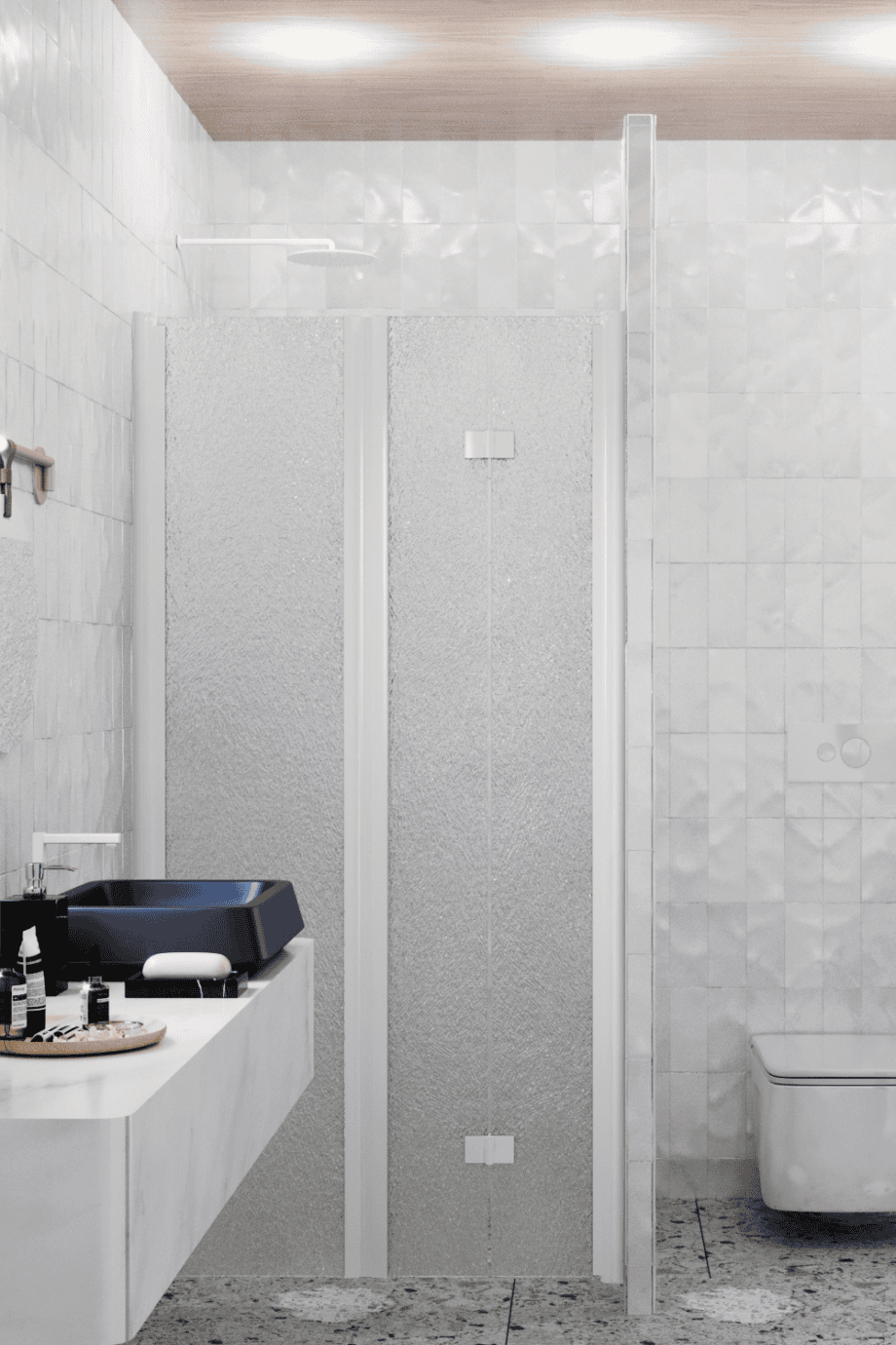 Alcove shower screen Hietakari Infinia 242, white frame, Chinchilla patterned glass Alcove shower screen Hietakari Infinia 242, white frame, Chinchilla patterned glass
