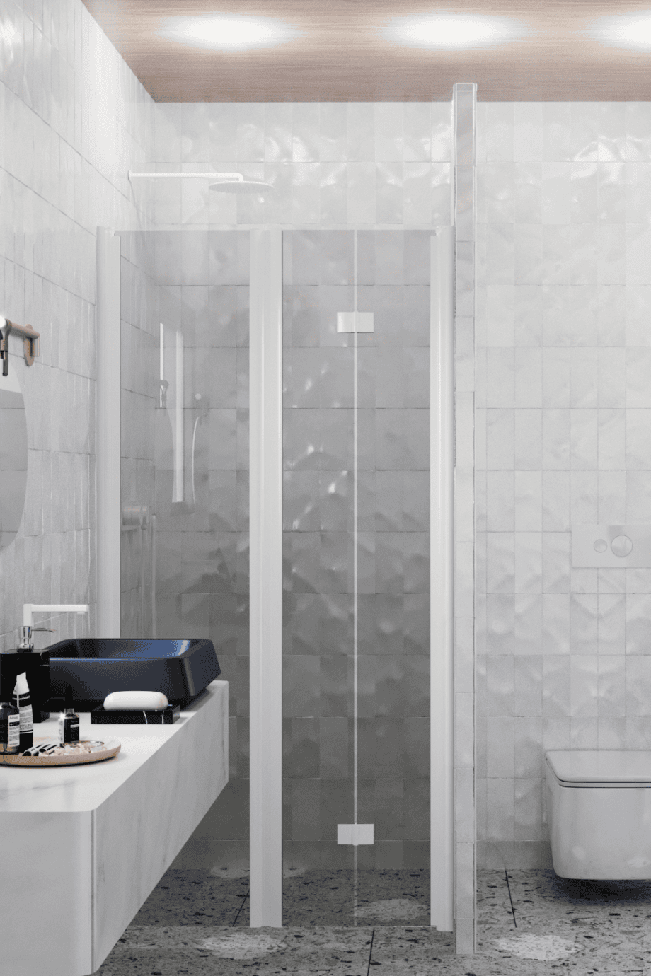 Alcove shower screen Hietakari Infinia 242, white frame, grey tinted glass Alcove shower screen Hietakari Infinia 242, white frame, grey tinted glass