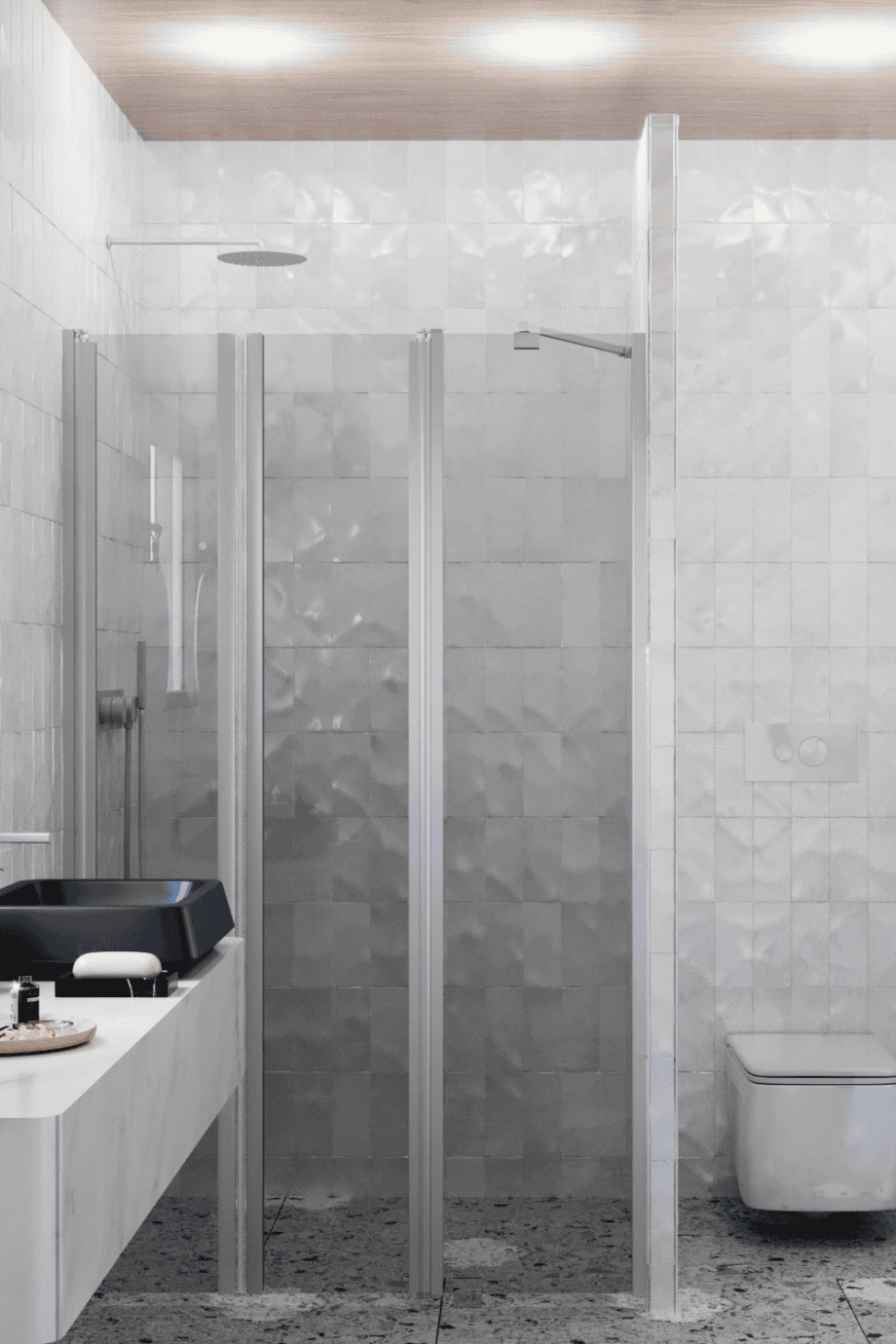 Alcove shower screen Hietakari Infinia 243, aluminium frame, grey tinted glass