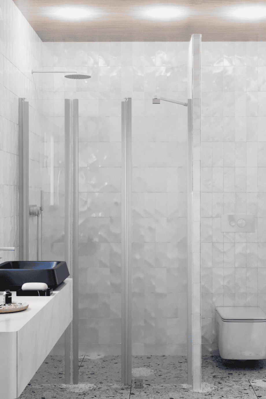 Alcove shower screen Hietakari Infinia 243, aluminium frame, clear glass