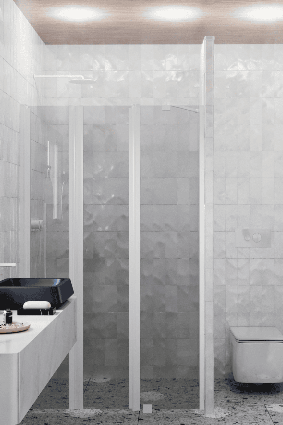 Alcove shower screen Hietakari Infinia 243, white frame, grey tinted glass
