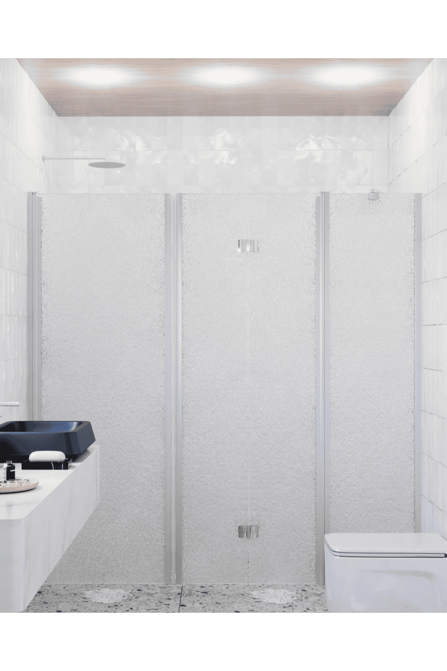 Alcove shower screen Hietakari Infinia 244, aluminium frame, Chinchilla patterned glass Alcove shower screen Hietakari Infinia 244, aluminium frame, Chinchilla patterned glass