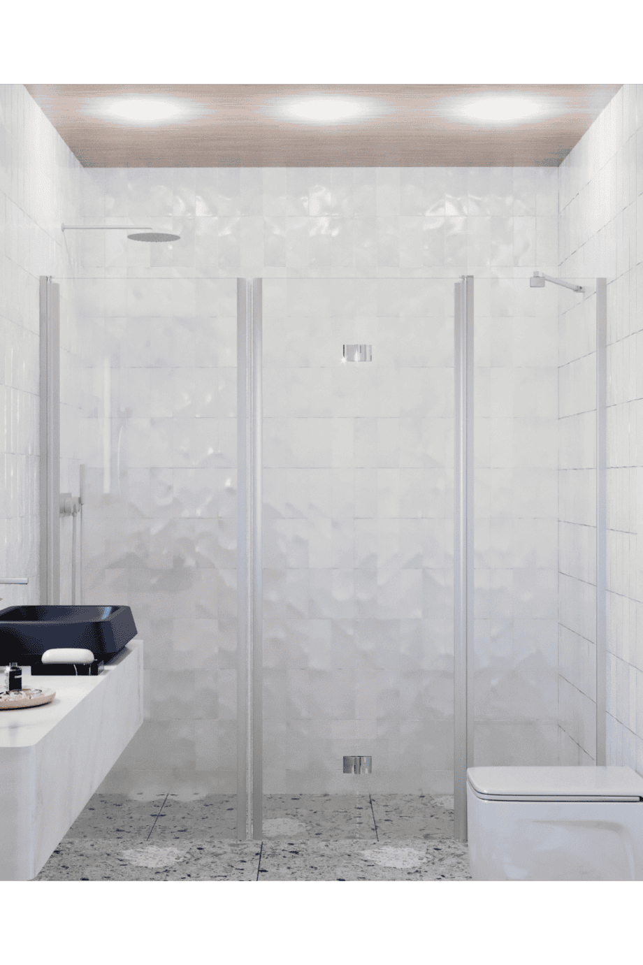 Alcove shower screen Hietakari Infinia 244, aluminium frame, clear glass Alcove shower screen Hietakari Infinia 244, hinged door + folding door with fixed part – 4