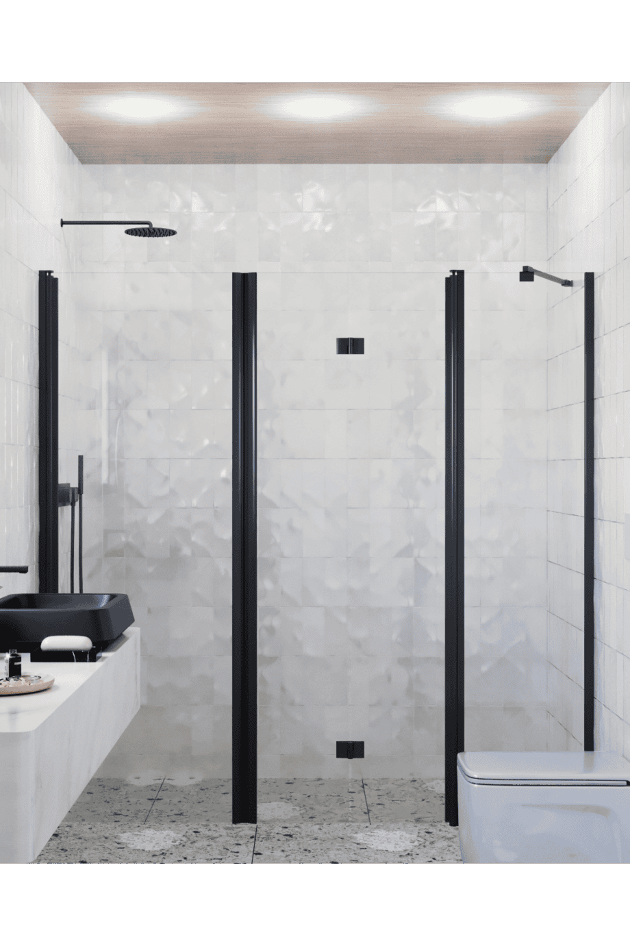 Alcove shower screen Hietakari Infinia 244, black frame, clear glass Alcove shower screen Hietakari Infinia 244, hinged door + folding door with fixed part – 5