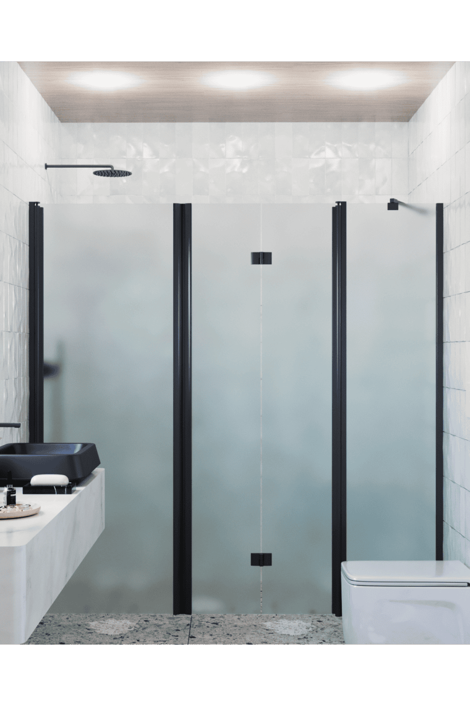 Alcove shower screen Hietakari Infinia 244, black frame, satin frosted glass Alcove shower screen Hietakari Infinia 244, black frame, satin frosted glass
