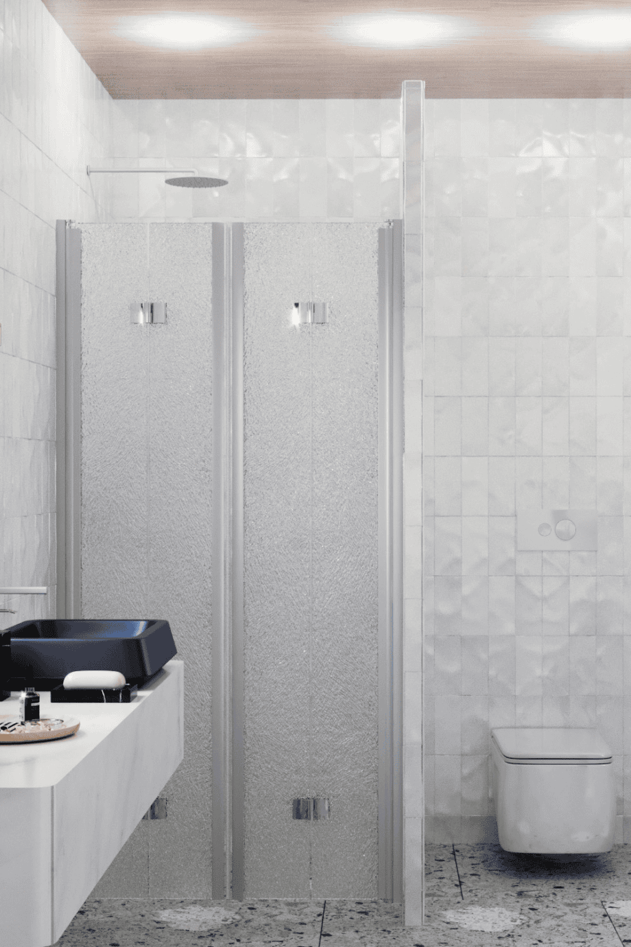 Alcove shower screen Hietakari Infinia 245, aluminium frame, Chinchilla patterned glass Alcove shower screen Hietakari Infinia 245, aluminium frame, Chinchilla patterned glass
