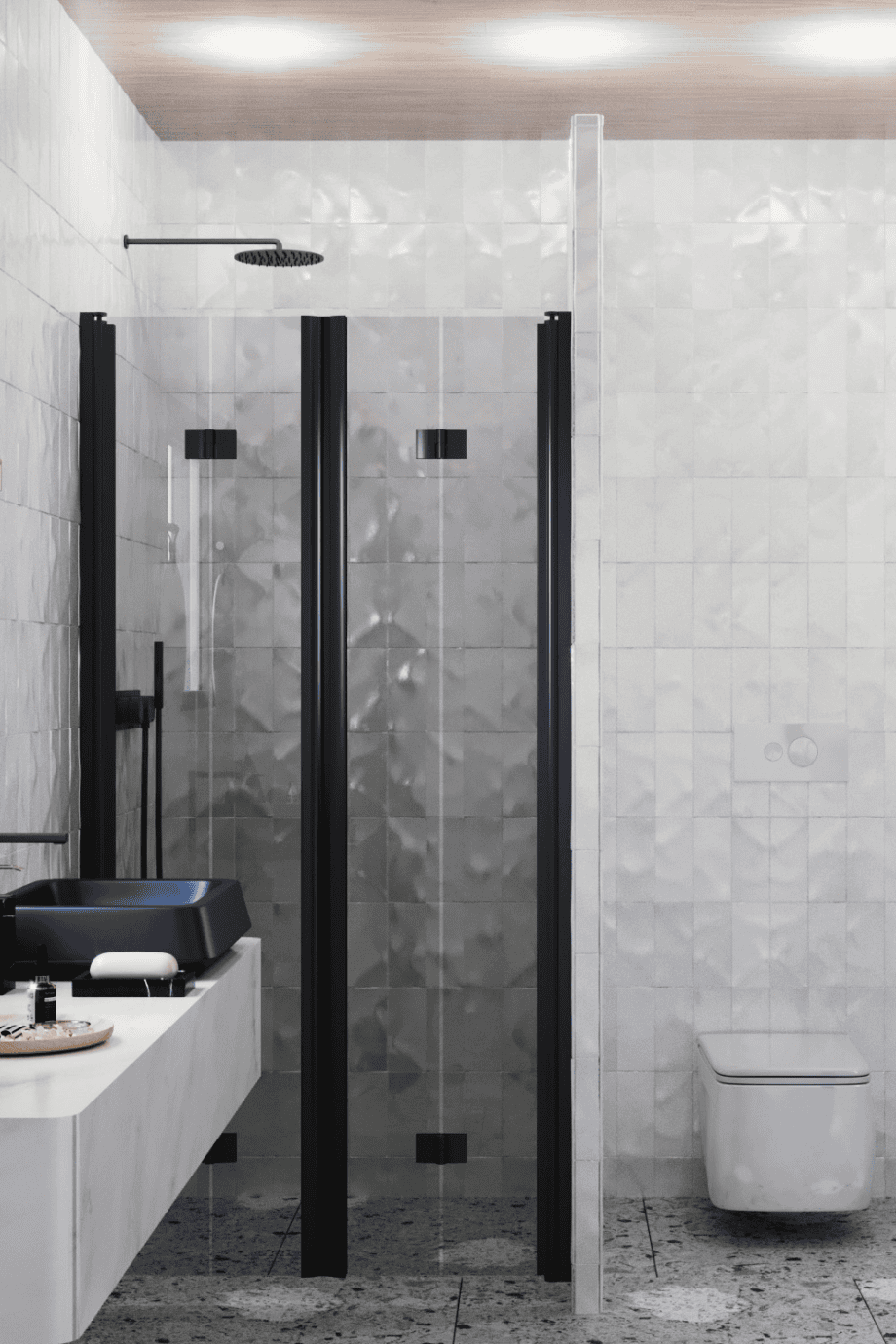 Alcove shower screen Hietakari Infinia 245, black frame, grey tinted glass Alcove shower screen Hietakari Infinia 245, black frame, grey tinted glass