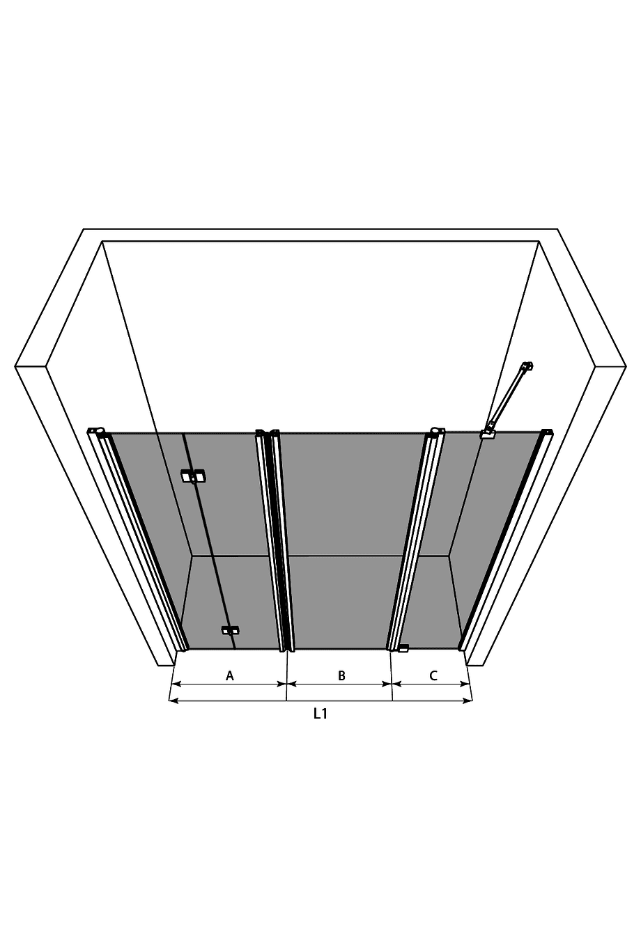 Alcove shower screen Hietakari Infinia 246, folding door + hinged door with fixed part – 3