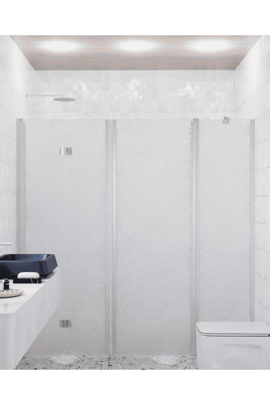 Alcove shower screen Hietakari Infinia 246, aluminium frame, Chinchilla patterned glass Alcove shower screen Hietakari Infinia 246, aluminium frame, Chinchilla patterned glass