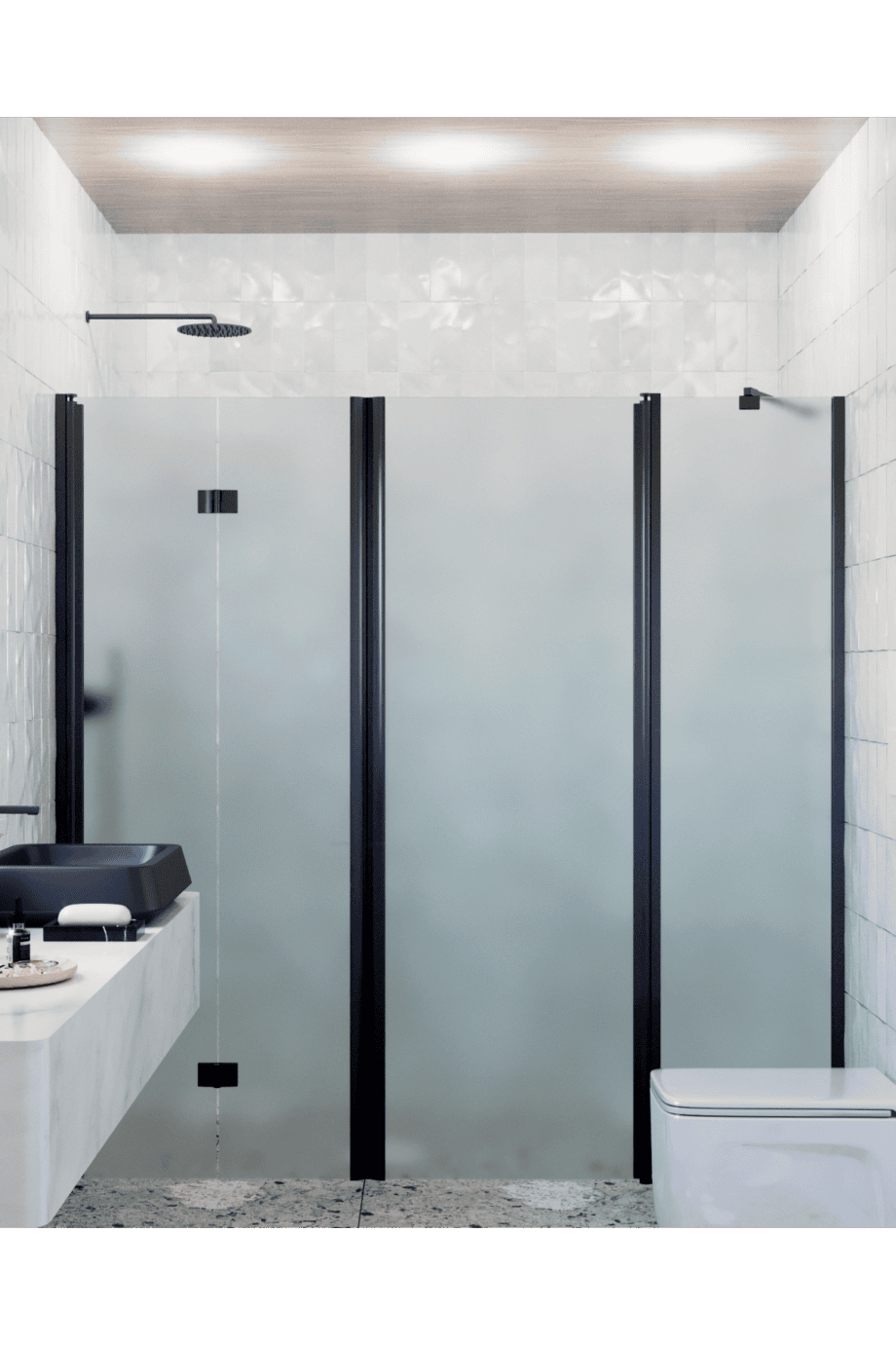Alcove shower screen Hietakari Infinia 246, black frame, satin frosted glass Alcove shower screen Hietakari Infinia 246, black frame, satin frosted glass