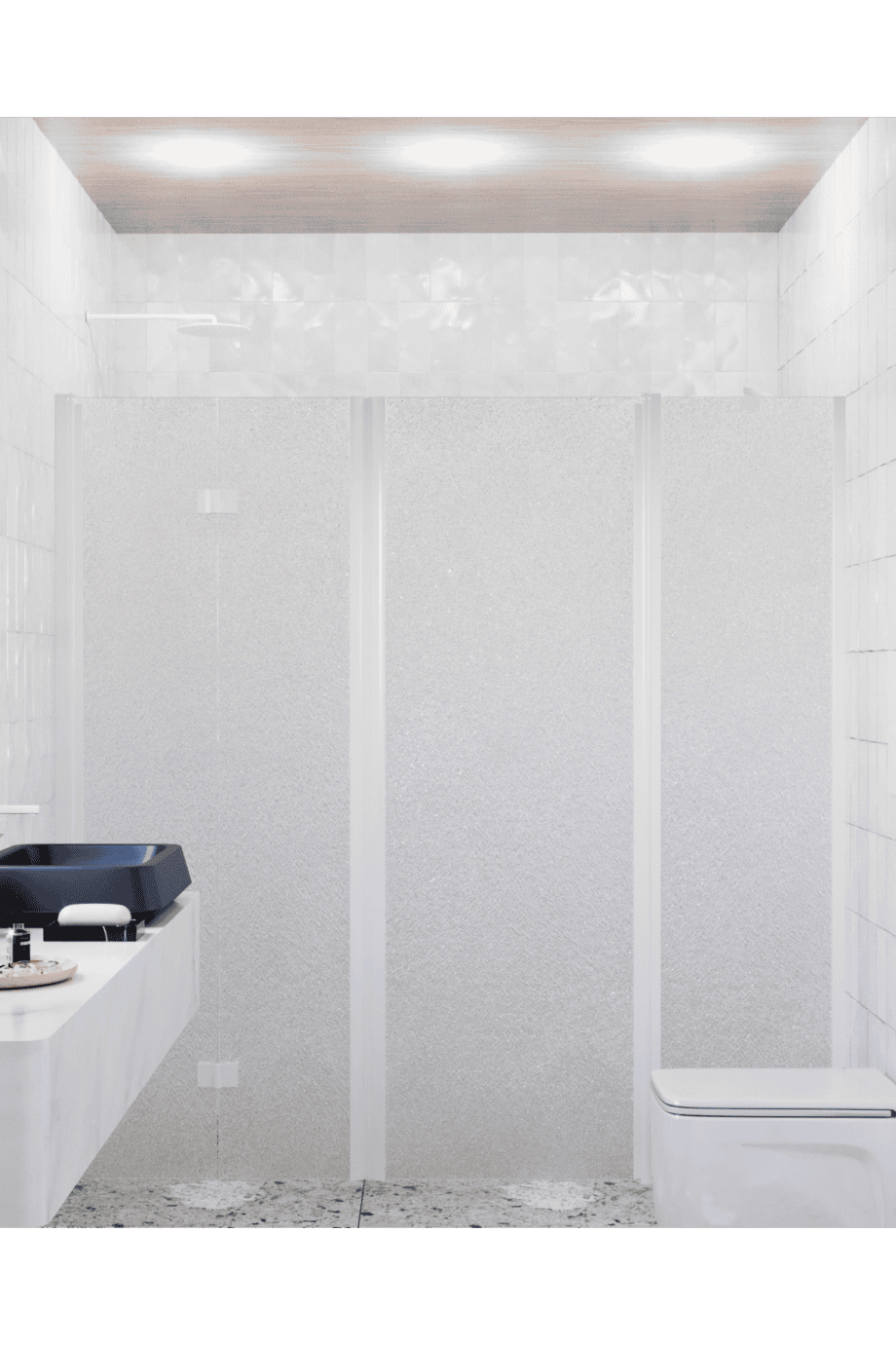 Alcove shower screen Hietakari Infinia 246, white frame, Chinchilla patterned glass Alcove shower screen Hietakari Infinia 246, white frame, Chinchilla patterned glass