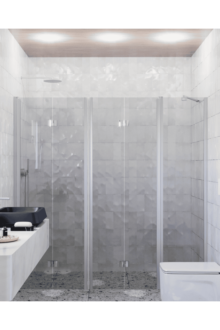Alcove shower screen Hietakari Infinia 247, aluminium frame, grey tinted glass