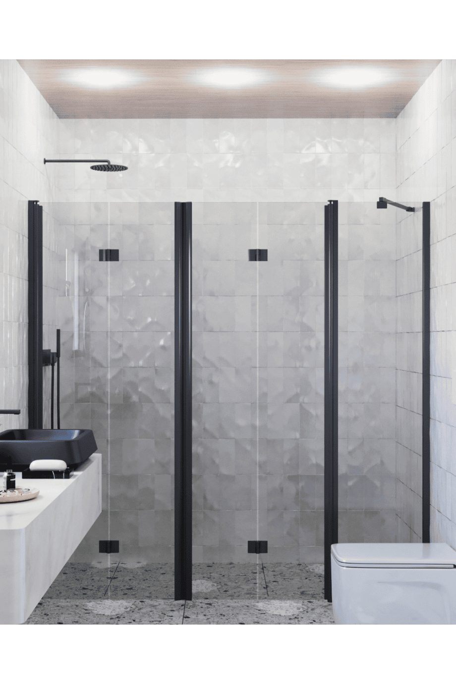 Alcove shower screen Hietakari Infinia 247, black frame, grey tinted glass
