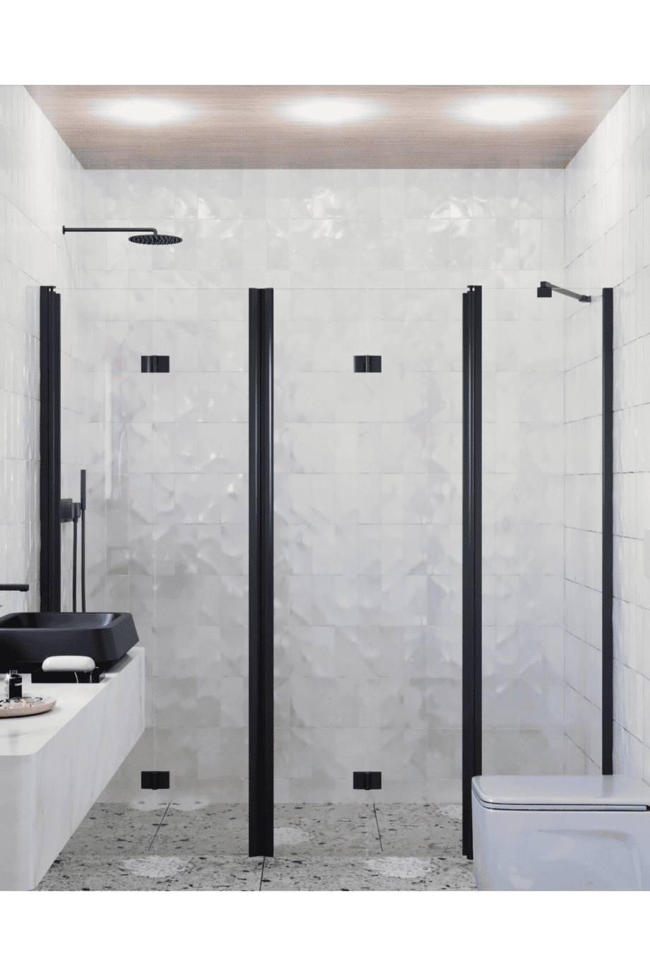Alcove shower screen Hietakari Infinia 247, black frame, clear glass
