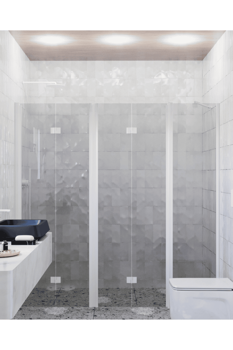 Alcove shower screen Hietakari Infinia 247, white frame, grey tinted glass
