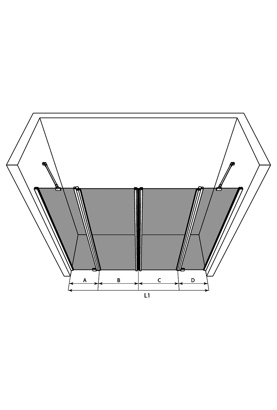 Alcove shower screen Hietakari Infinia 248, hinged door with fixed part + hinged door with fixed part – 3