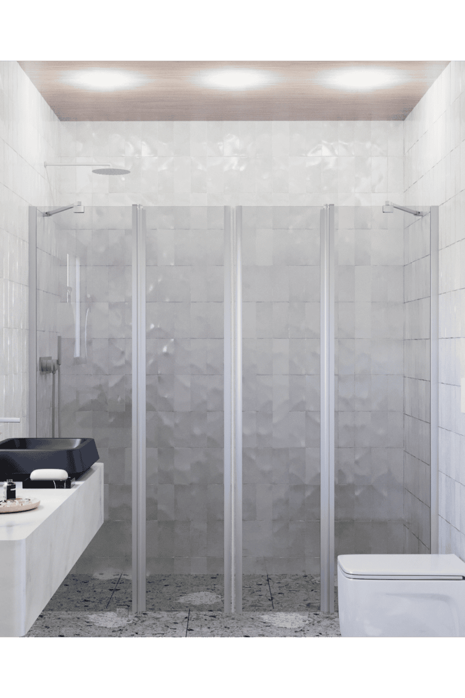 Alcove shower screen Hietakari Infinia 248, aluminium frame, grey tinted glass Alcove shower screen Hietakari Infinia 248, aluminium frame, grey tinted glass