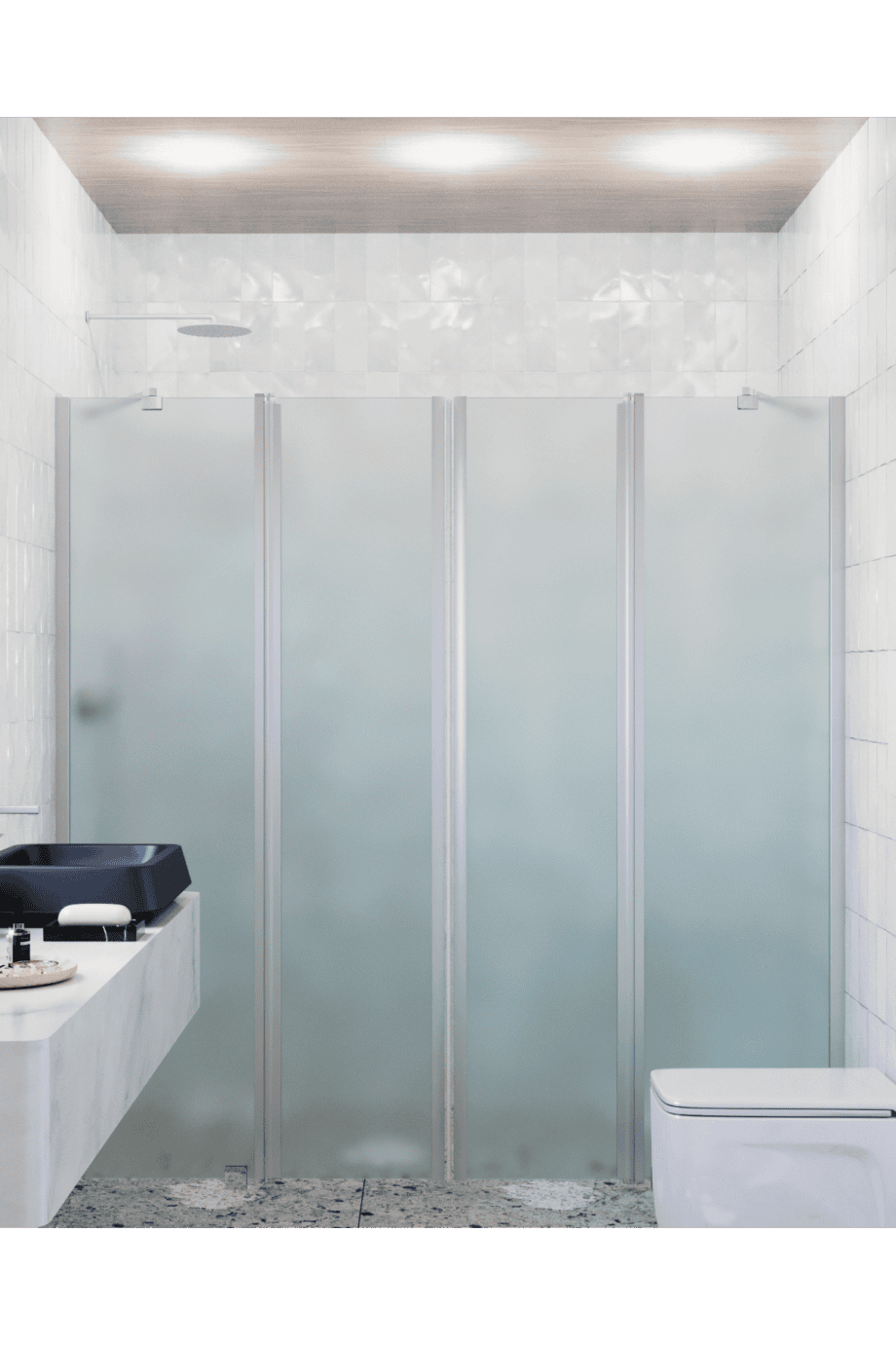 Alcove shower screen Hietakari Infinia 248, aluminium frame, satin frosted glass Alcove shower screen Hietakari Infinia 248, aluminium frame, satin frosted glass