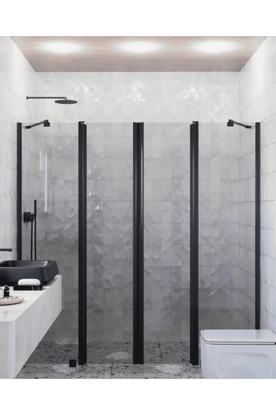 Alcove shower screen Hietakari Infinia 248, black frame, grey tinted glass Alcove shower screen Hietakari Infinia 248, black frame, grey tinted glass