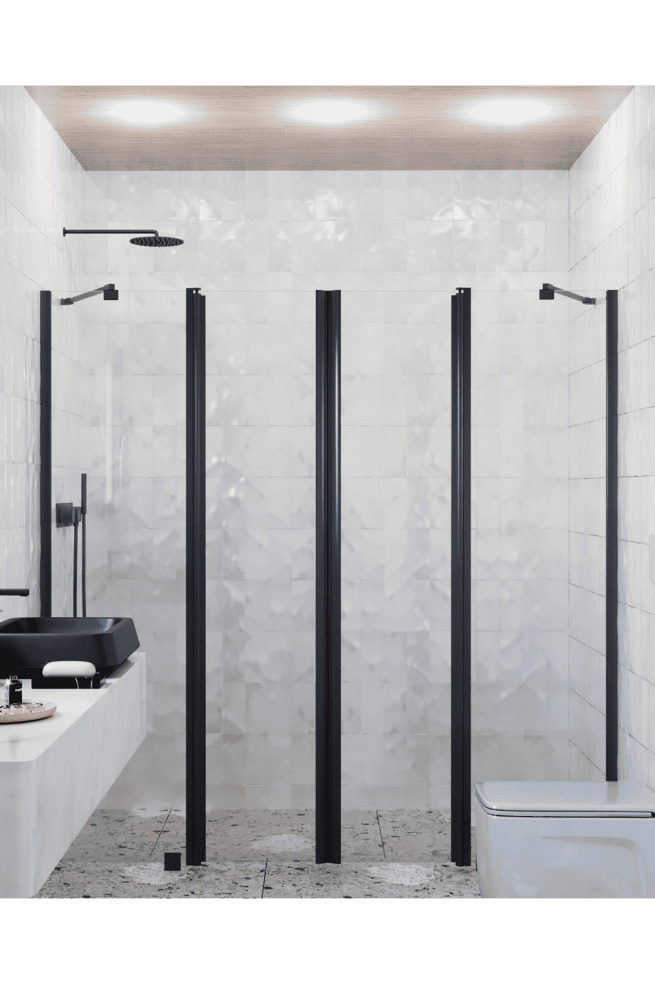 Alcove shower screen Hietakari Infinia 248, black frame, clear glass Alcove shower screen Hietakari Infinia 248, hinged door with fixed part + hinged door with fixed part – 5