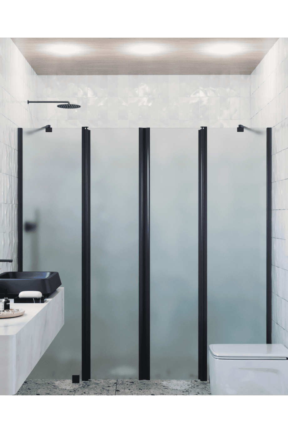 Alcove shower screen Hietakari Infinia 248, black frame, satin frosted glass Alcove shower screen Hietakari Infinia 248, black frame, satin frosted glass