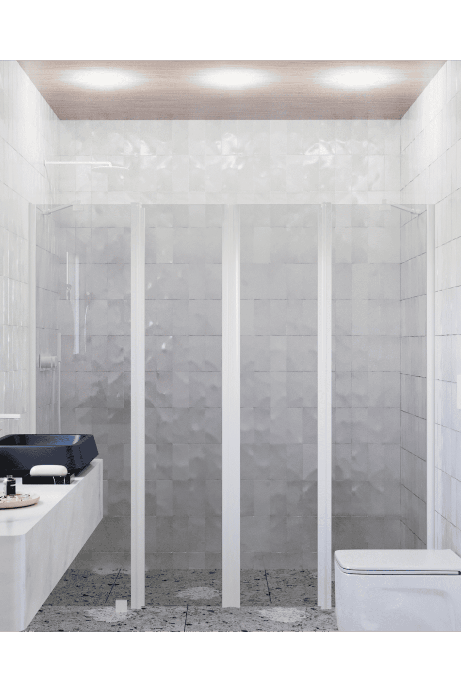 Alcove shower screen Hietakari Infinia 248, white frame, grey tinted glass Alcove shower screen Hietakari Infinia 248, white frame, grey tinted glass