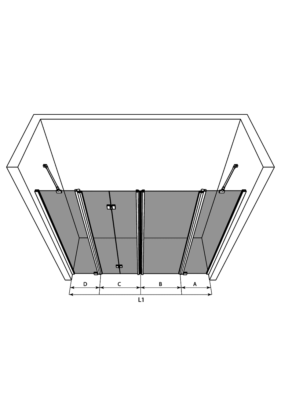 Alcove shower screen Hietakari Infinia 249, hinged door with fixed part + folding door with fixed part – 3
