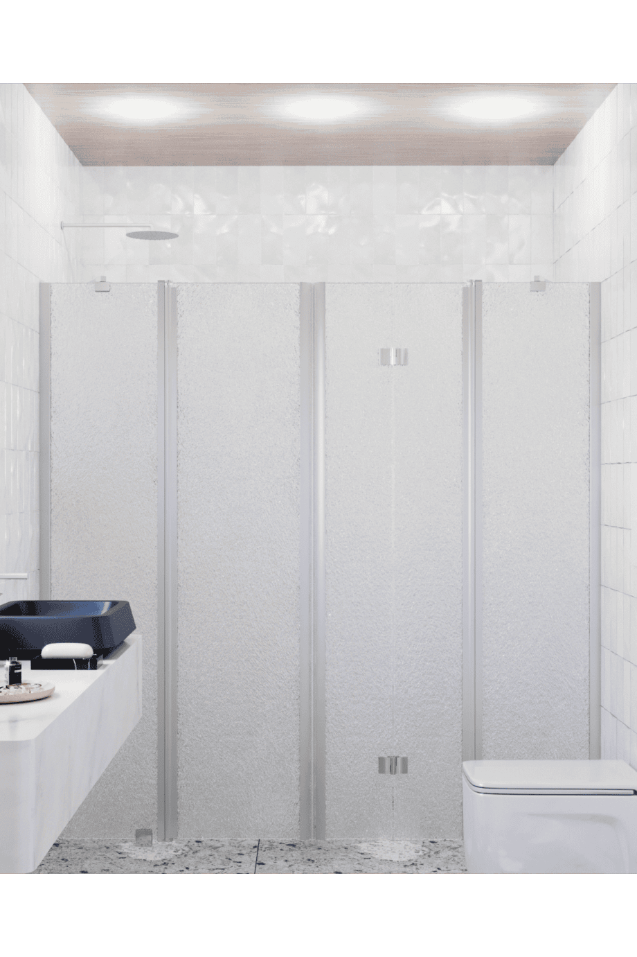 Alcove shower screen Hietakari Infinia 249, aluminium frame, Chinchilla patterned glass Alcove shower screen Hietakari Infinia 249, aluminium frame, Chinchilla patterned glass