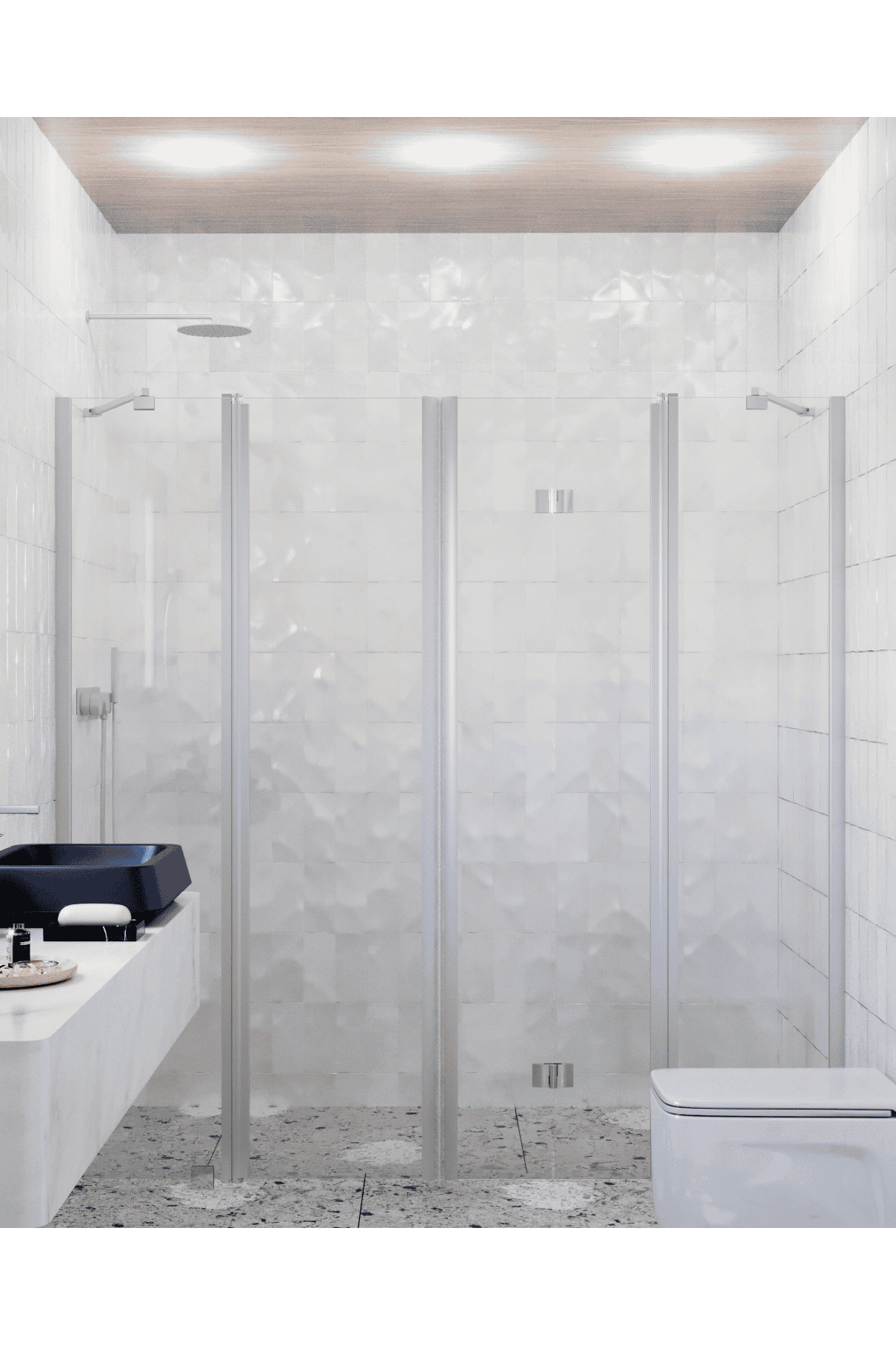 Alcove shower screen Hietakari Infinia 249, aluminium frame, clear glass Alcove shower screen Hietakari Infinia 249, aluminium frame, clear glass