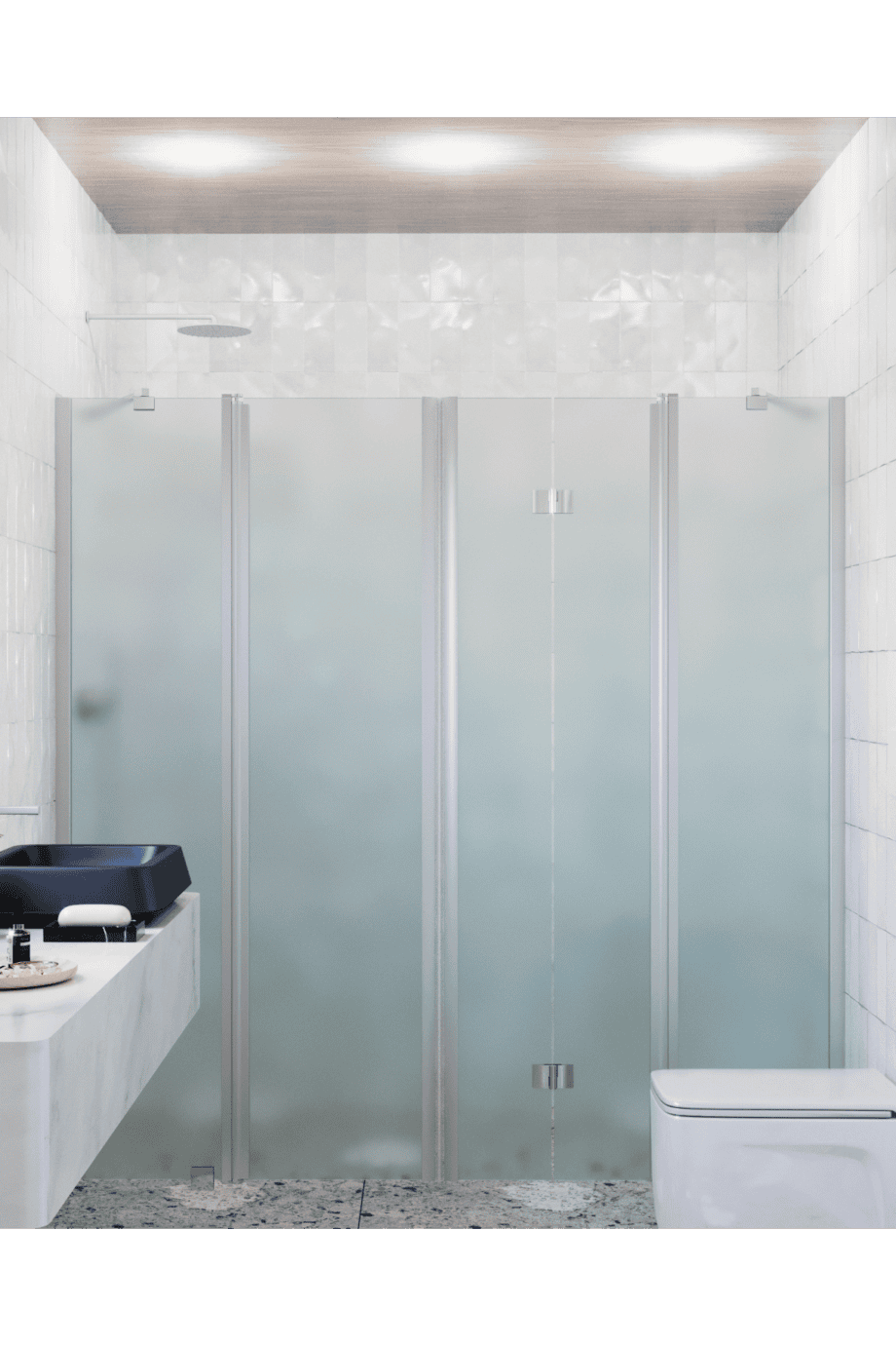 Alcove shower screen Hietakari Infinia 249, aluminium frame, satin frosted glass Alcove shower screen Hietakari Infinia 249, aluminium frame, satin frosted glass