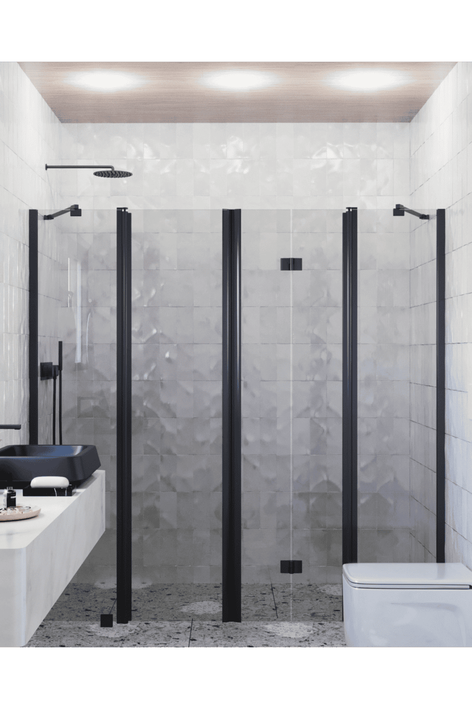 Alcove shower screen Hietakari Infinia 249, black frame, grey tinted glass Alcove shower screen Hietakari Infinia 249, black frame, grey tinted glass