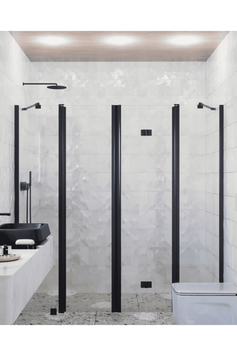 Alcove shower screen Hietakari Infinia 249, black frame, clear glass Alcove shower screen Hietakari Infinia 249, hinged door with fixed part + folding door with fixed part – 5