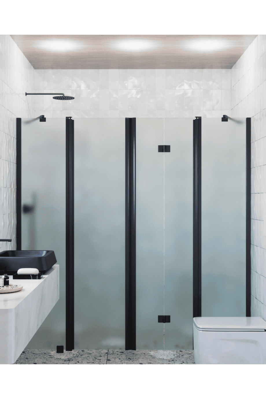 Alcove shower screen Hietakari Infinia 249, black frame, satin frosted glass Alcove shower screen Hietakari Infinia 249, black frame, satin frosted glass