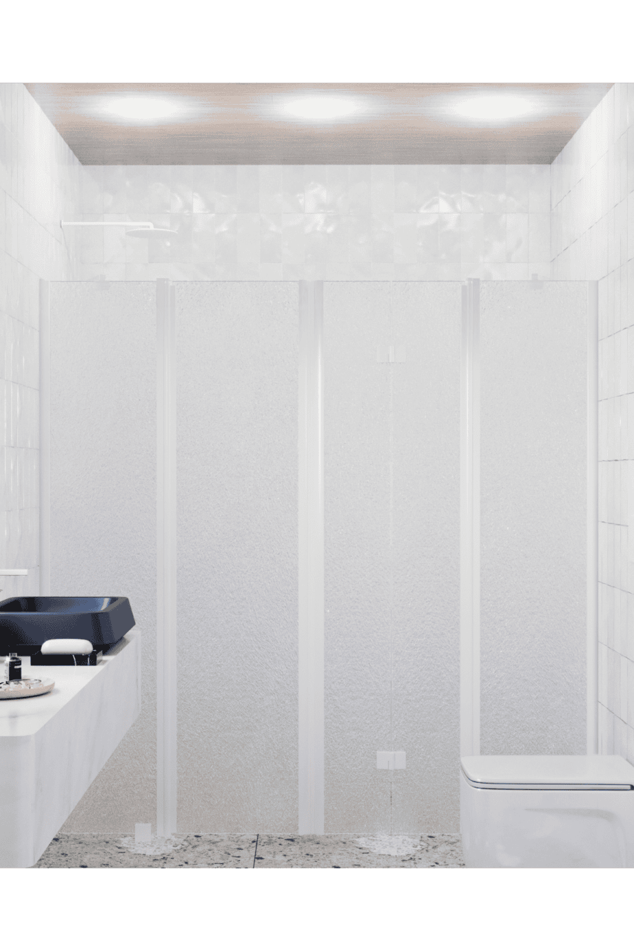 Alcove shower screen Hietakari Infinia 249, white frame, Chinchilla patterned glass Alcove shower screen Hietakari Infinia 249, white frame, Chinchilla patterned glass