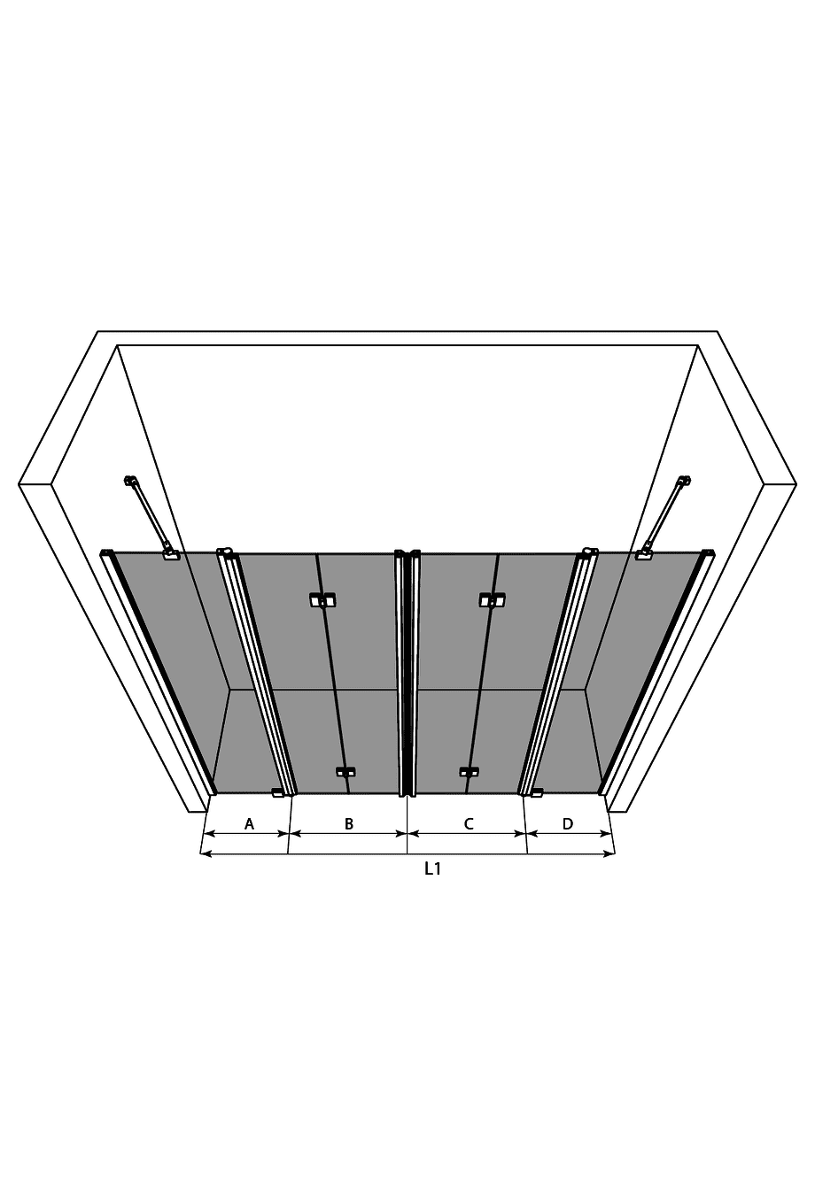 Alcove shower screen Hietakari Infinia 250 – 3D drawing Alcove shower screen Hietakari Infinia 250 – 3D drawing