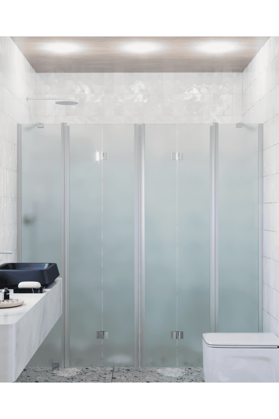 Alcove shower screen Hietakari Infinia 250, aluminium frame, satin frosted glass Alcove shower screen Hietakari Infinia 250, aluminium frame, satin frosted glass