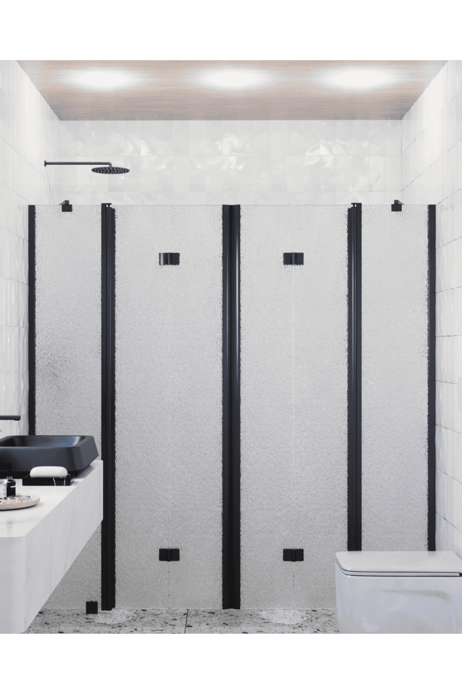 Alcove shower screen Hietakari Infinia 250, black frame, Chinchilla patterned glass Alcove shower screen Hietakari Infinia 250, black frame, Chinchilla patterned glass