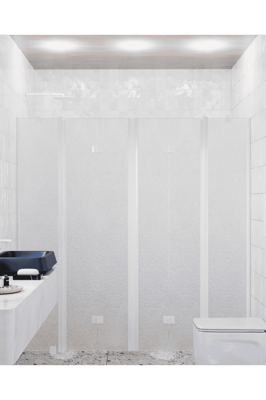 Alcove shower screen Hietakari Infinia 250, white frame, Chinchilla patterned glass Alcove shower screen Hietakari Infinia 250, white frame, Chinchilla patterned glass