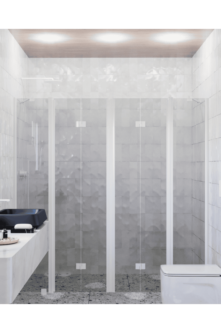 Alcove shower screen Hietakari Infinia 250, white frame, grey tinted glass Alcove shower screen Hietakari Infinia 250, white frame, grey tinted glass