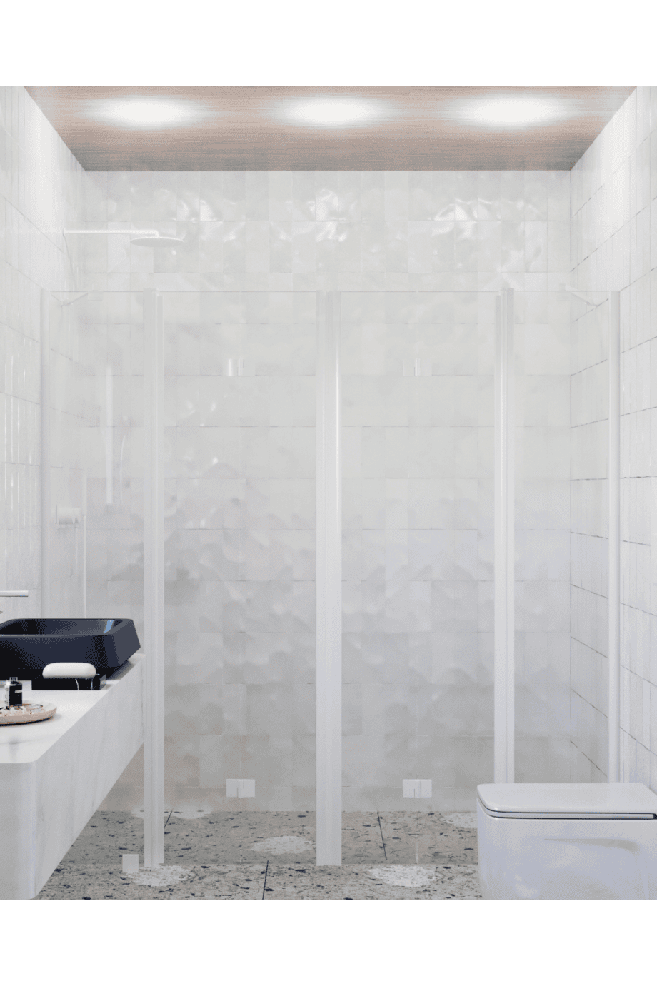Alcove shower screen Hietakari Infinia 250, white frame, clear glass Alcove shower screen Hietakari Infinia 250, folding door with fixed part + folding door with fixed part
