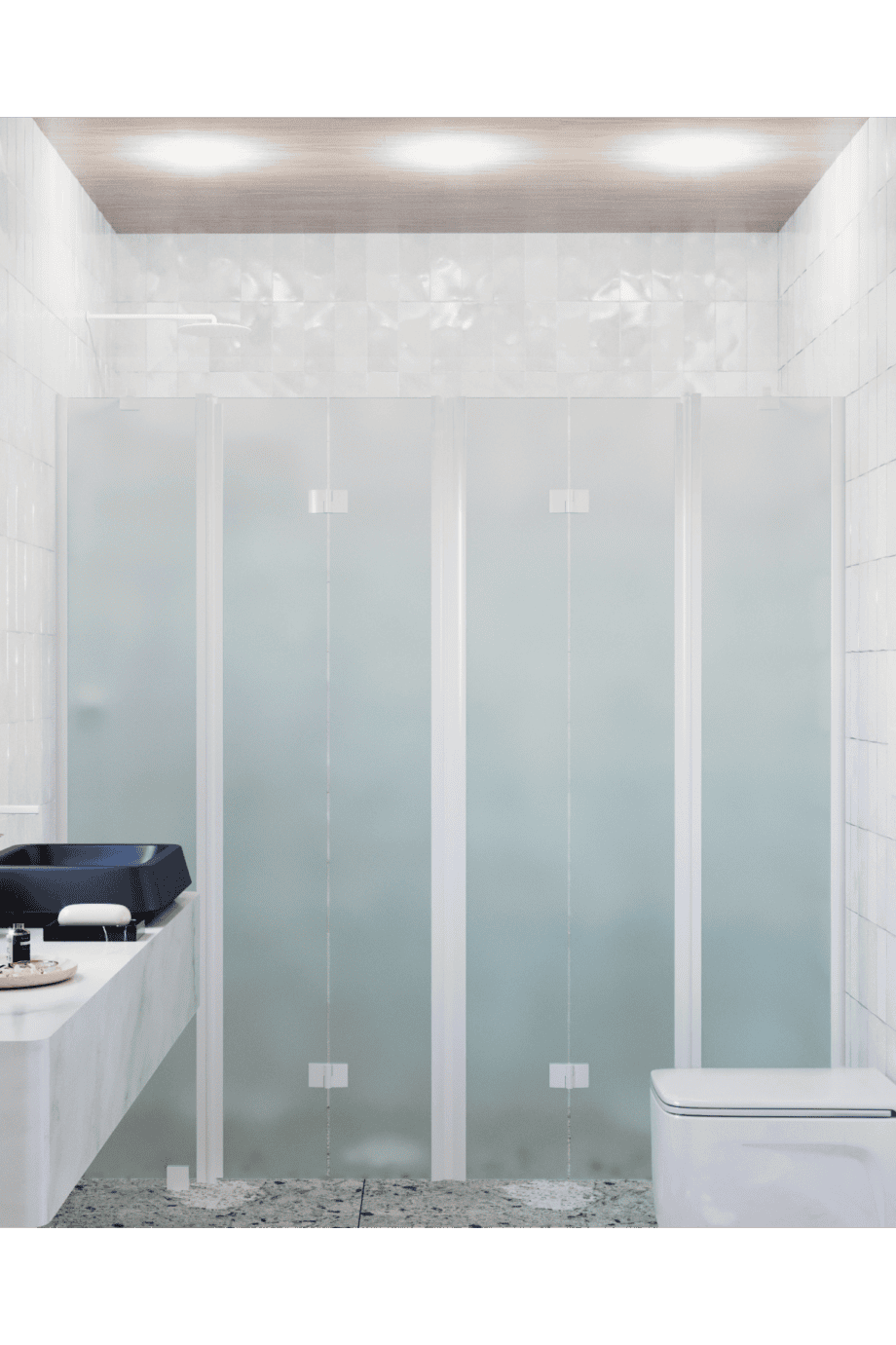 Alcove shower screen Hietakari Infinia 250, white frame, satin frosted glass Alcove shower screen Hietakari Infinia 250, white frame, satin frosted glass