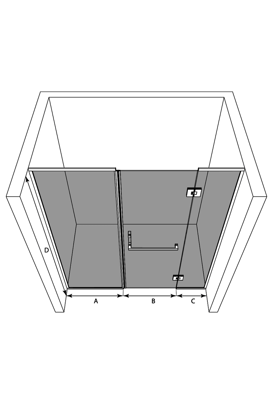 Alcove shower screen Hietakari Vetro 524 – 3D drawing Alcove shower screen Hietakari Vetro 524 – 3D drawing