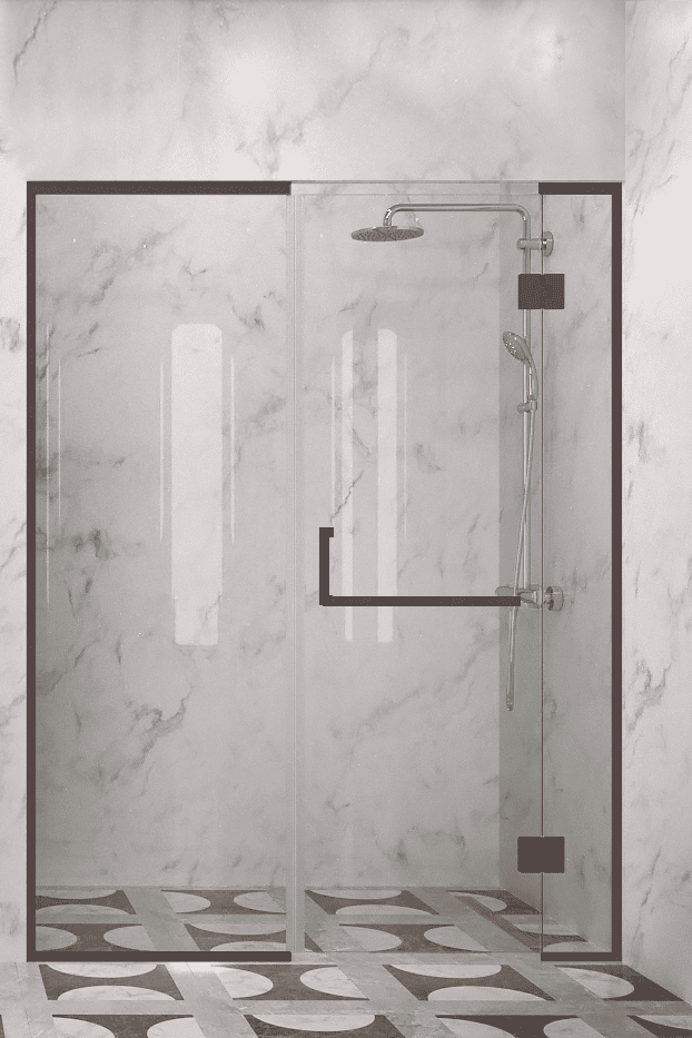 Alcove shower screen Hietakari Vetro 524, brass fittings, clear glass Alcove shower screen Hietakari Vetro 524, brass fittings, clear glass