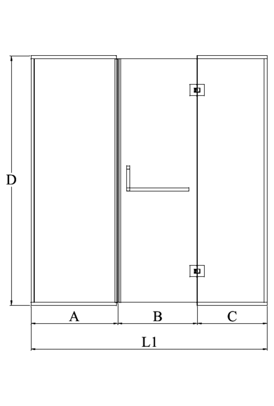 Alcove shower screen Hietakari Vetro 524 – dimension drawing Alcove shower screen Hietakari Vetro 524 – dimension drawing